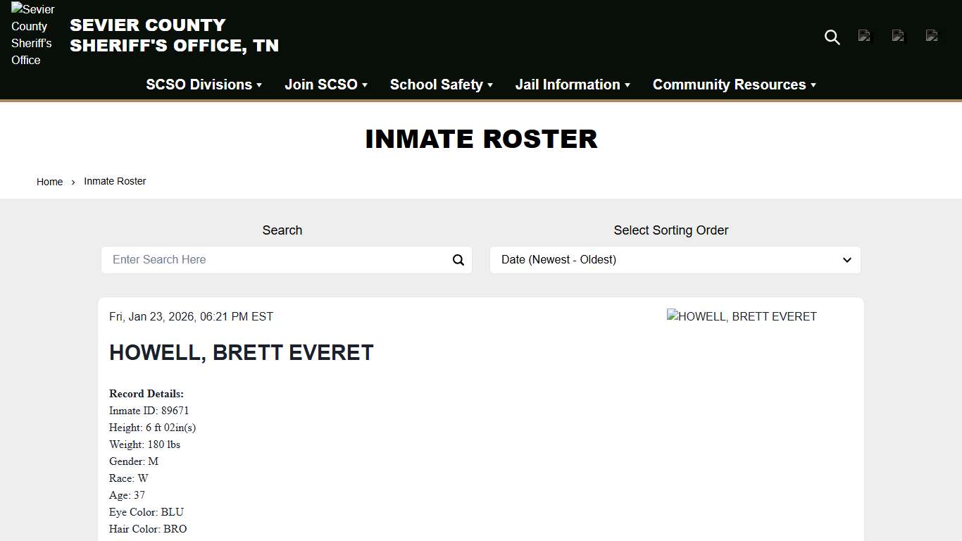 Inmate Roster Sevier County Sheriff’s Office