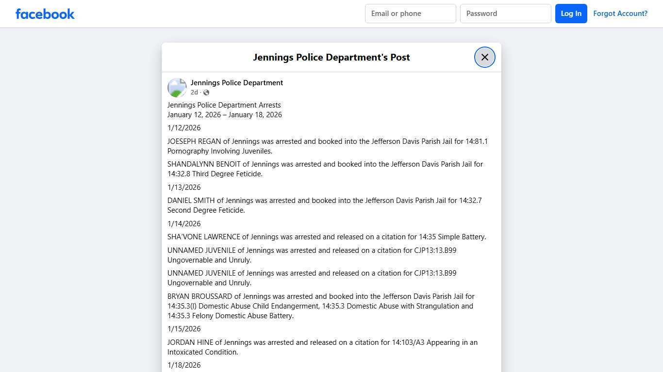 Jennings Police Department... - Jennings Police Department Facebook