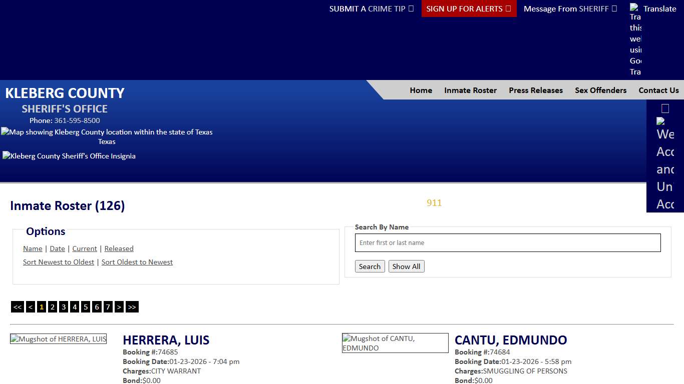 Inmate Roster - Current Inmates Booking Date Descending - Kleberg County Sheriff
